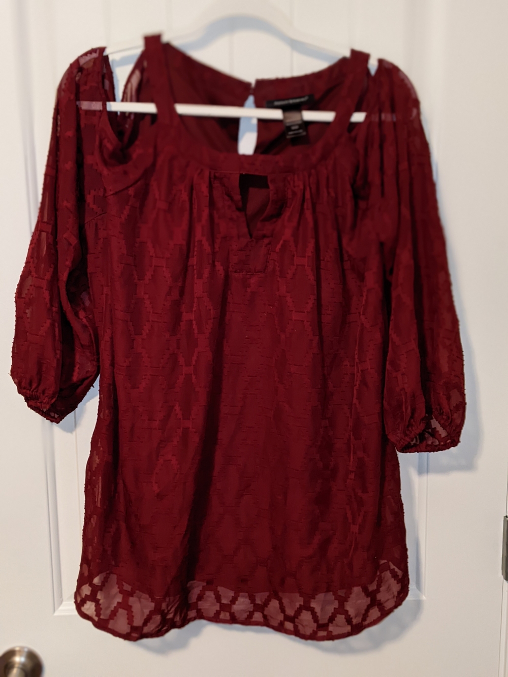 Ashley Stewart Burgundy Textured Peasant Tunic